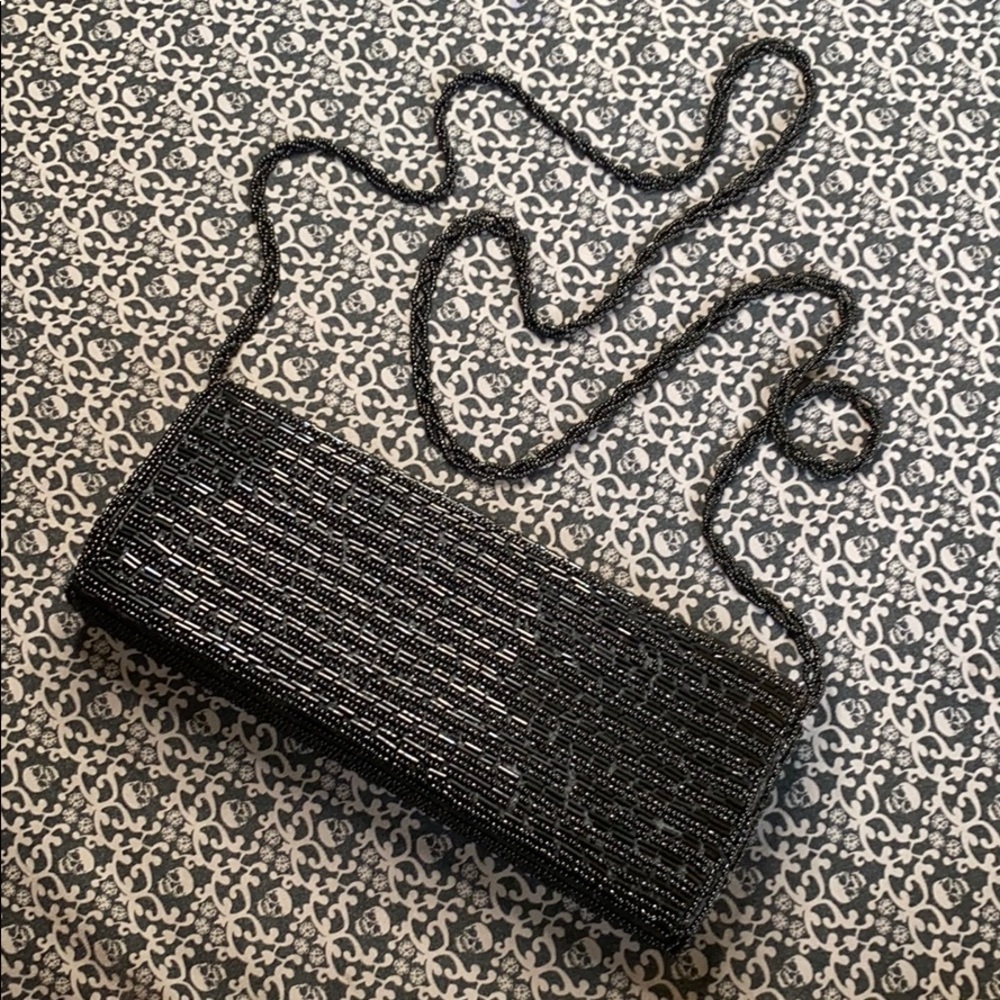 Vintage Bijoux terner black beaded bag